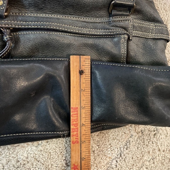 Fossil Soft Pebbled Leather Handbag Black Gray Paisley Purse EUC - Picture 6 of 8